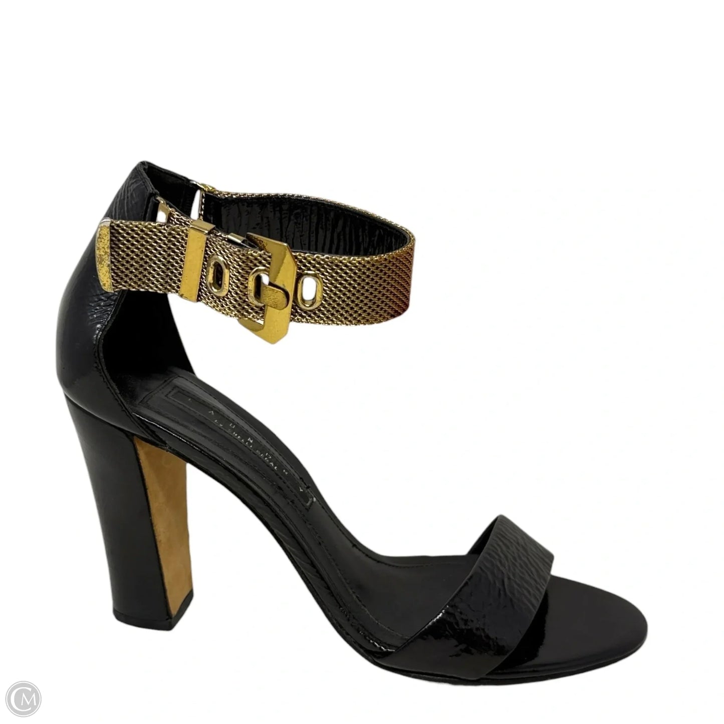 Reggie Chain Strap Block Heel Sandals By Laundry In Black & Gold, Size: 8.5