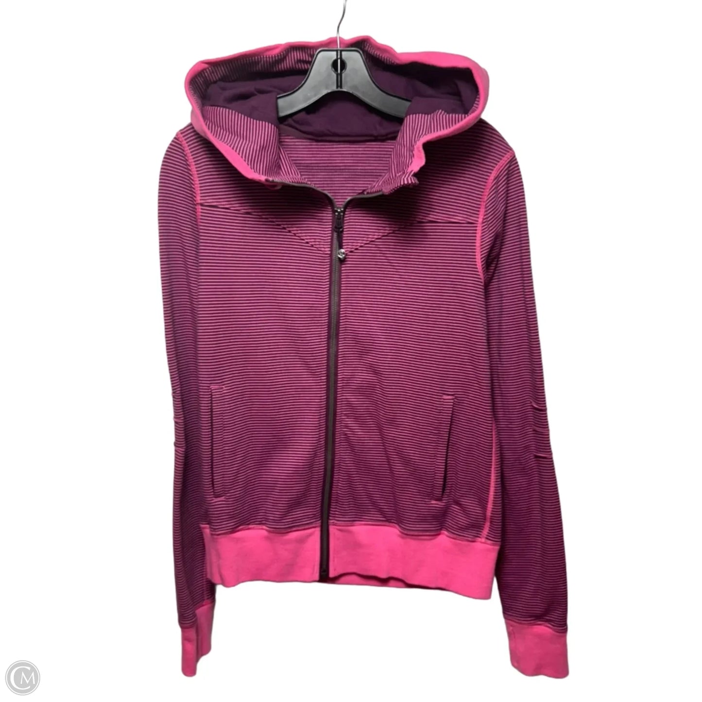 Hooded Athletic Jacket By Lululemon In Striped Pattern, Size: M