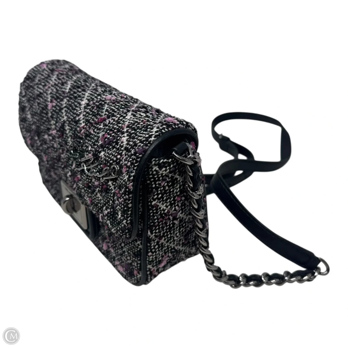 Tweed Crossbody Handbag Designer By Karl Lagerfeld, Size: Small