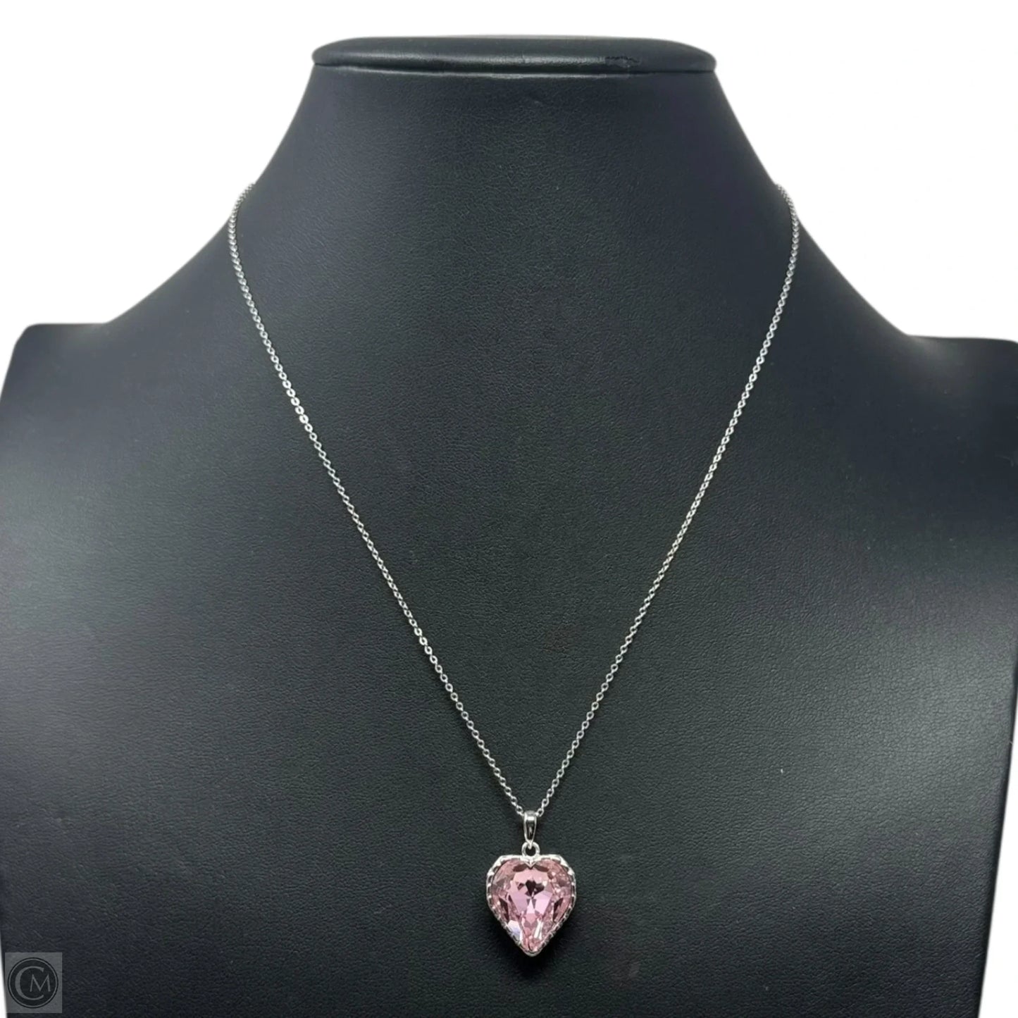 Pink Crystal Heart Necklace Sterling Silver