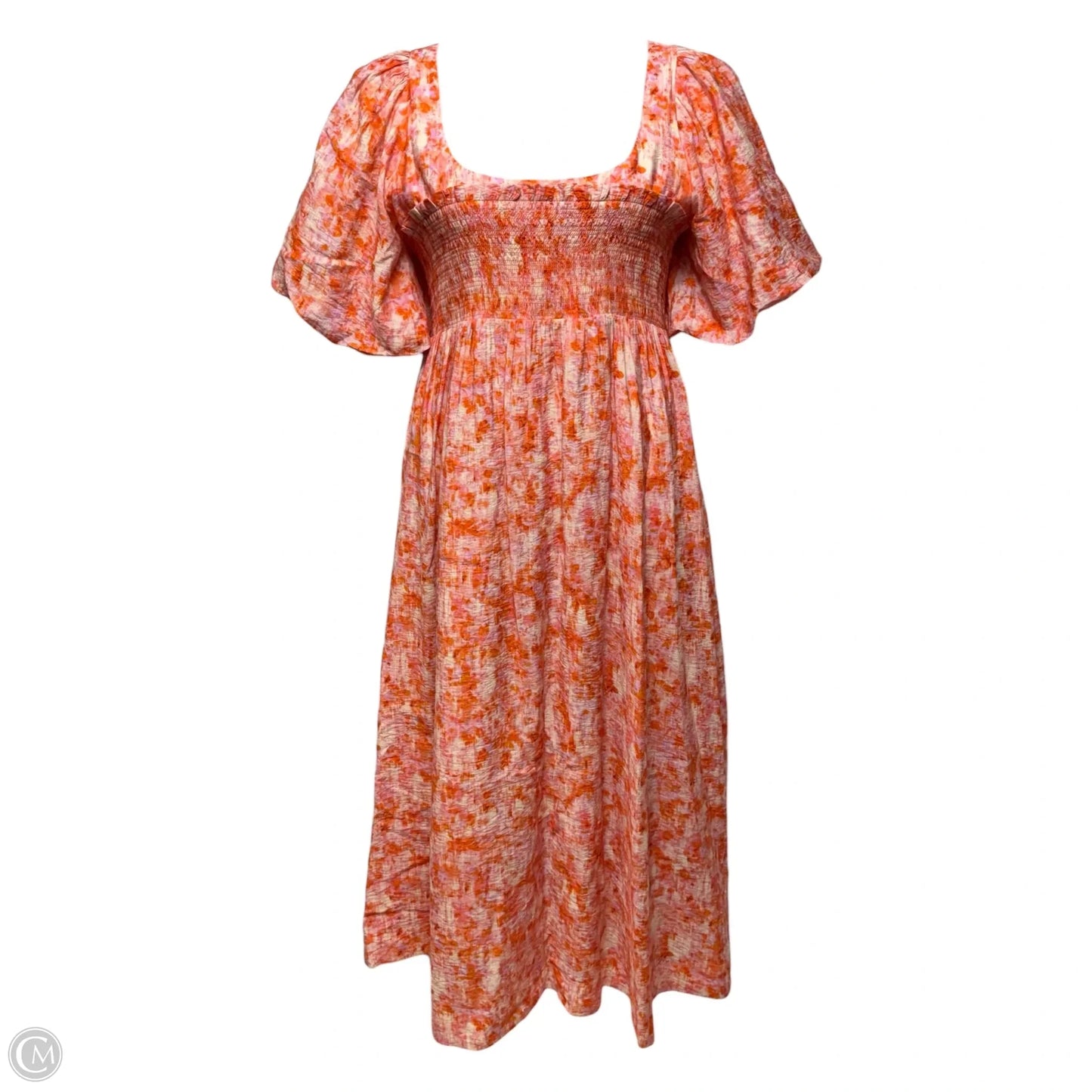 Smocked Babydoll Midi Dress By Anthropologie In Orange & Purple, Size: Xl