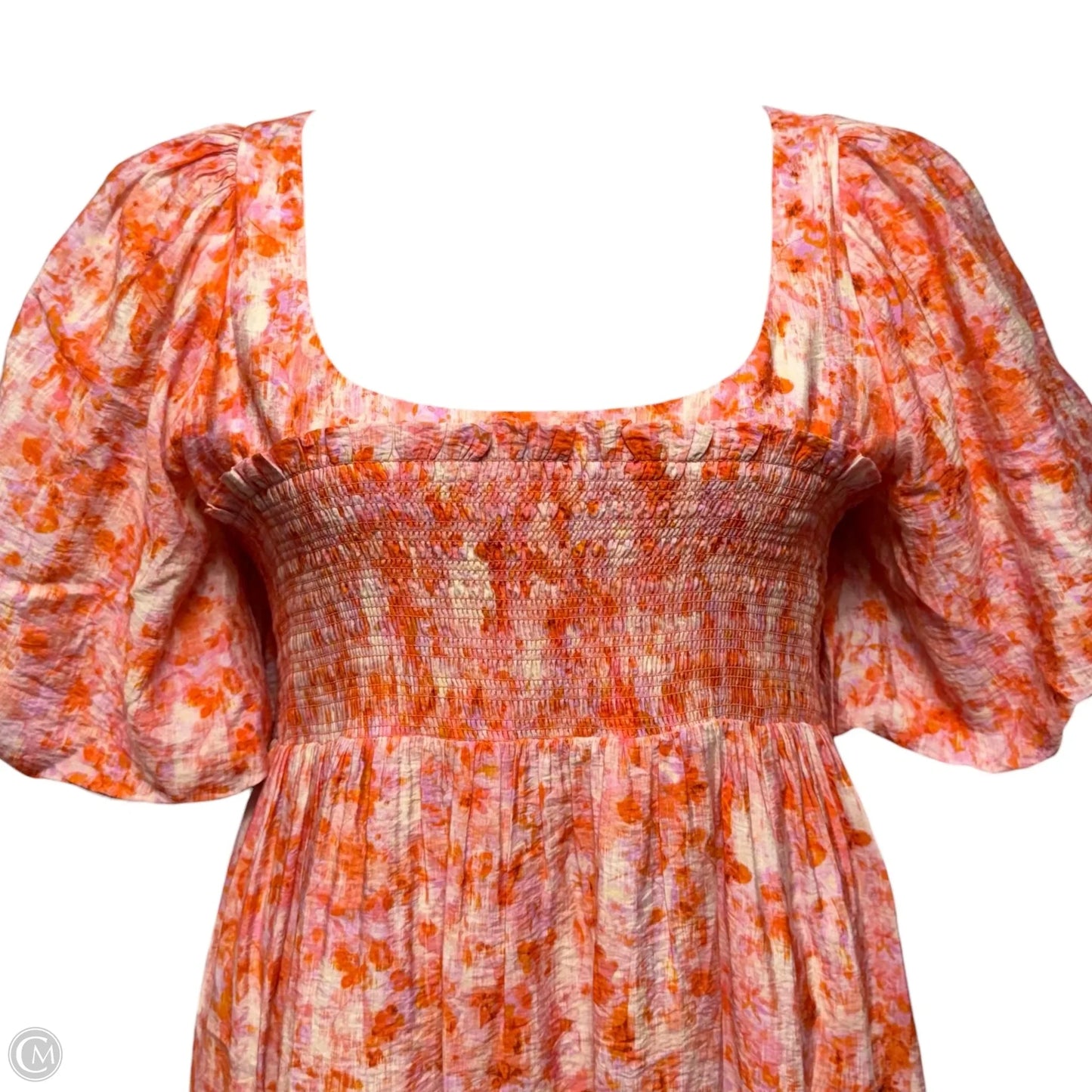Smocked Babydoll Midi Dress By Anthropologie In Orange & Purple, Size: Xl
