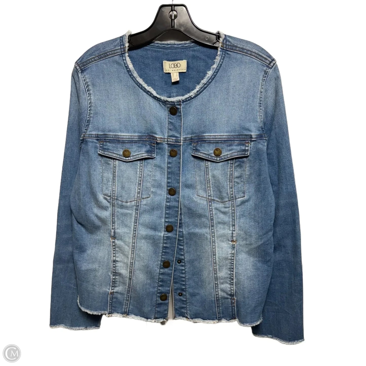 Denim Jacket with Frayed Edges By Logo By Lori Goldstein In Blue Denim, Size: 12