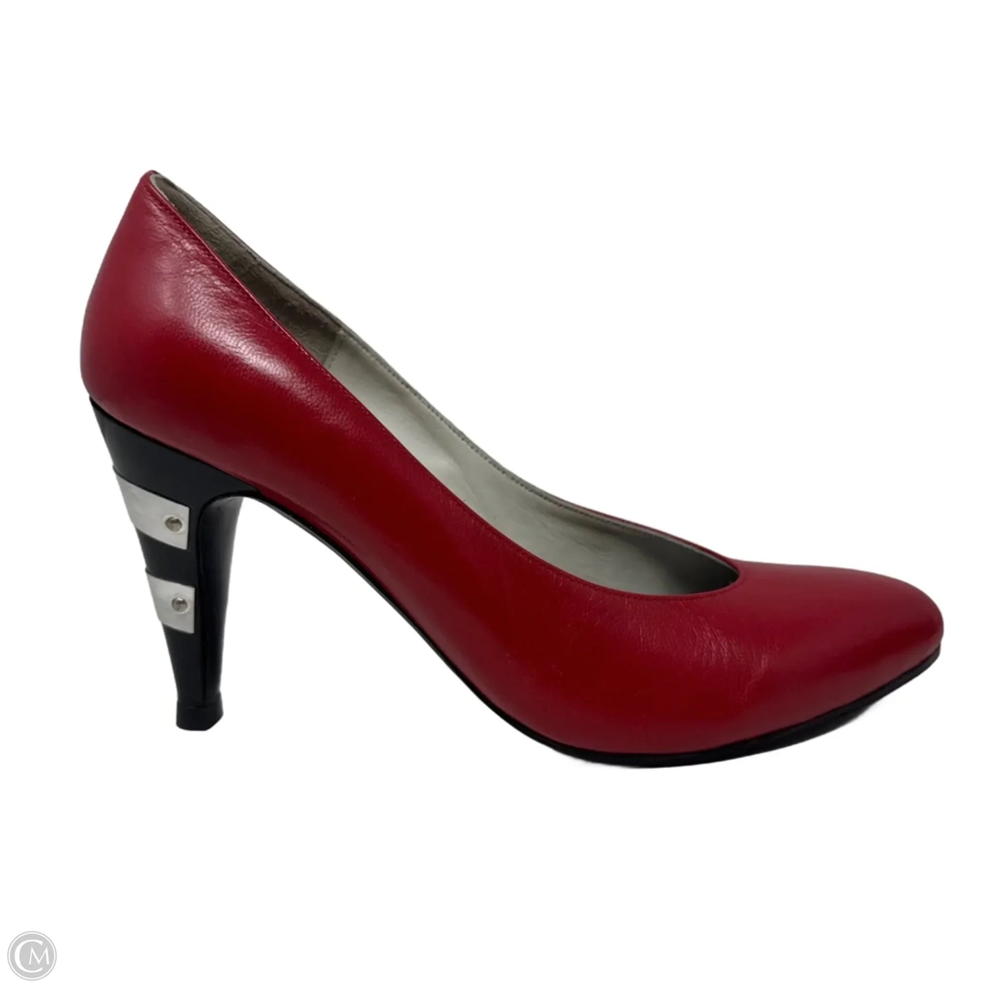 Vintage Leather Pumps By Charles Jourdan In Red & Silver, Size: 7.5