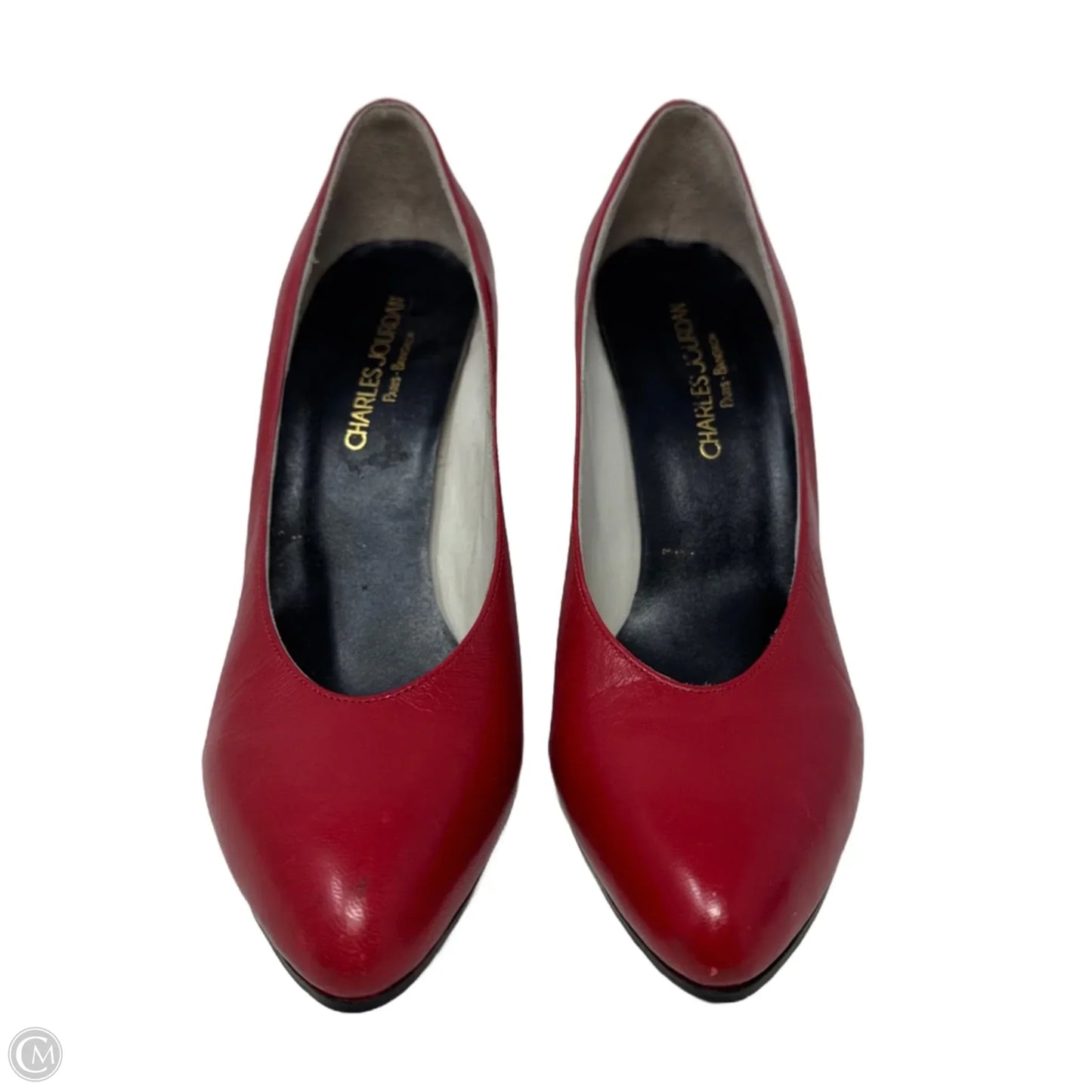 Vintage Leather Pumps By Charles Jourdan In Red & Silver, Size: 7.5