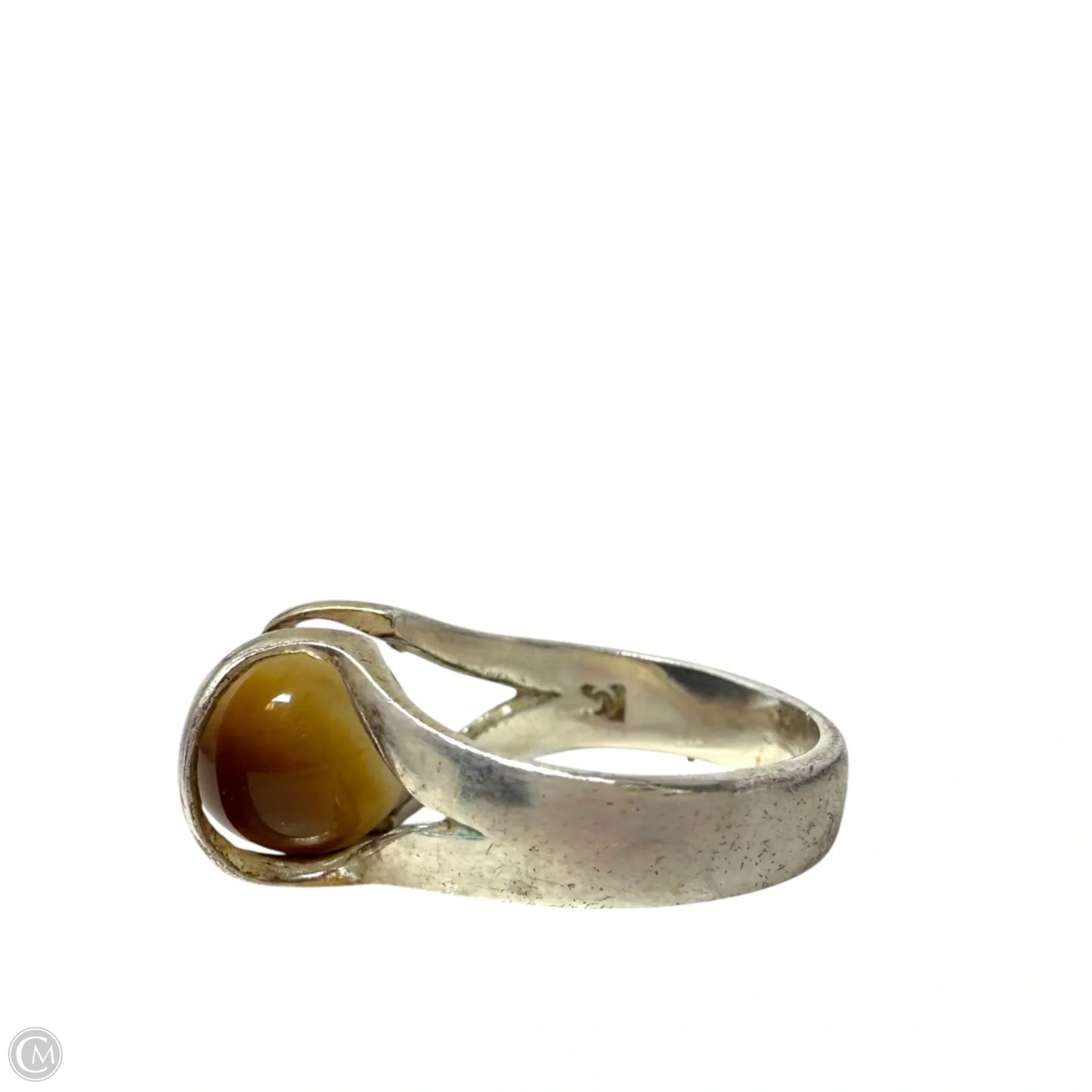 Modernist Sterling Silver & Tiger’s Eye Marble Ring, Size: 7