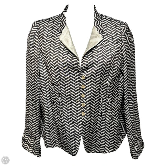Linen & Silk Blazer Luxury Designer By Armani In Checkered Pattern, Size: 14