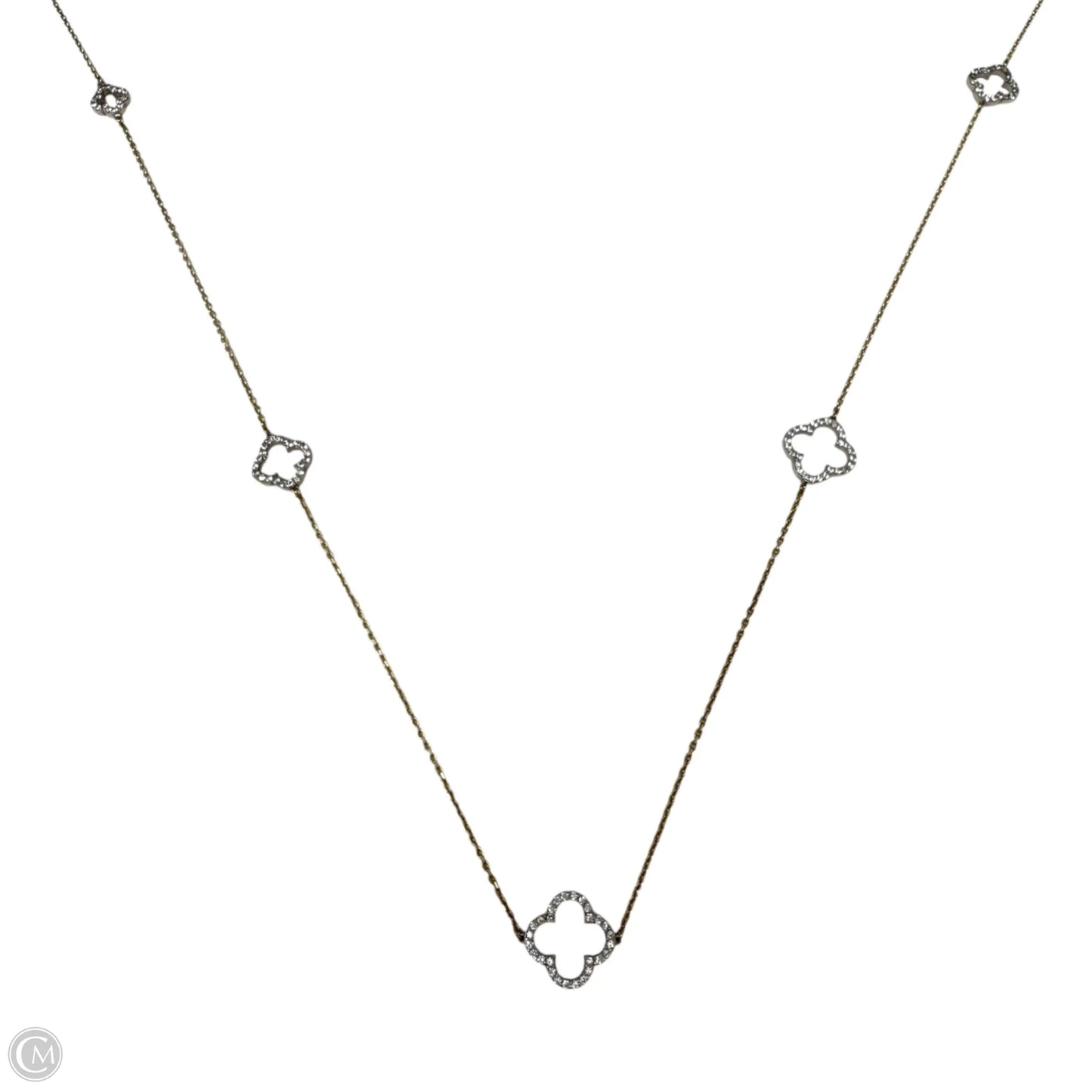 Gold Over Sterling Silver Pave Clover Station Necklace