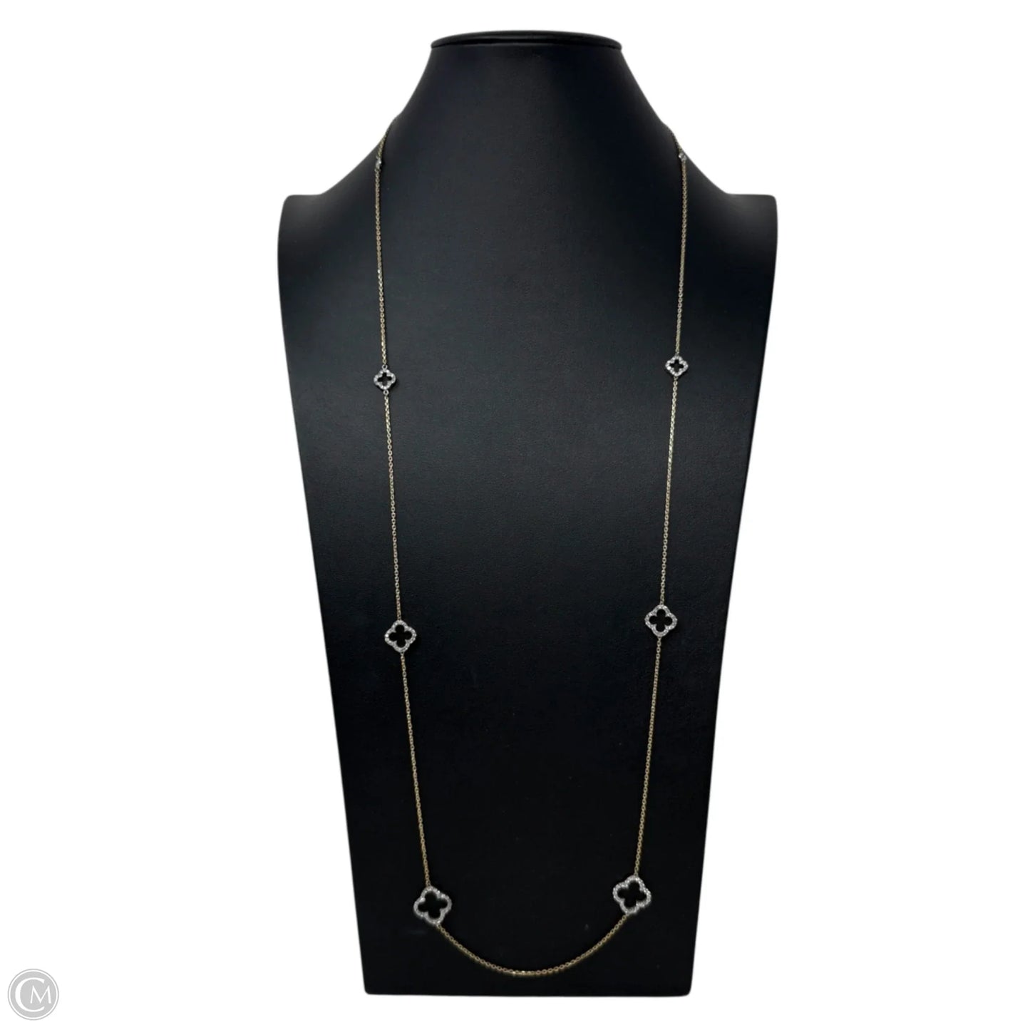 Gold Over Sterling Silver Pave Clover Station Necklace