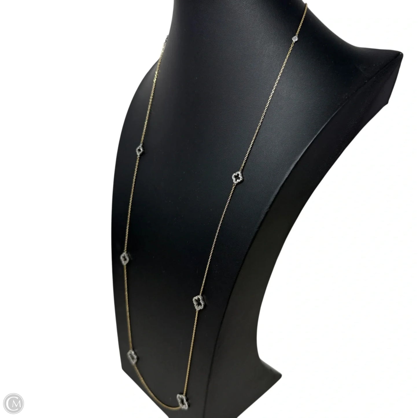 Gold Over Sterling Silver Pave Clover Station Necklace