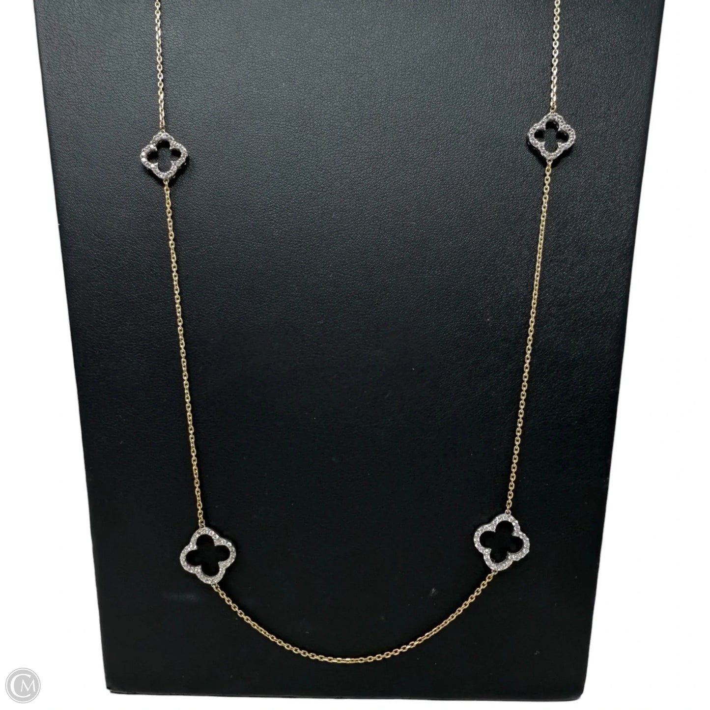 Gold Over Sterling Silver Pave Clover Station Necklace