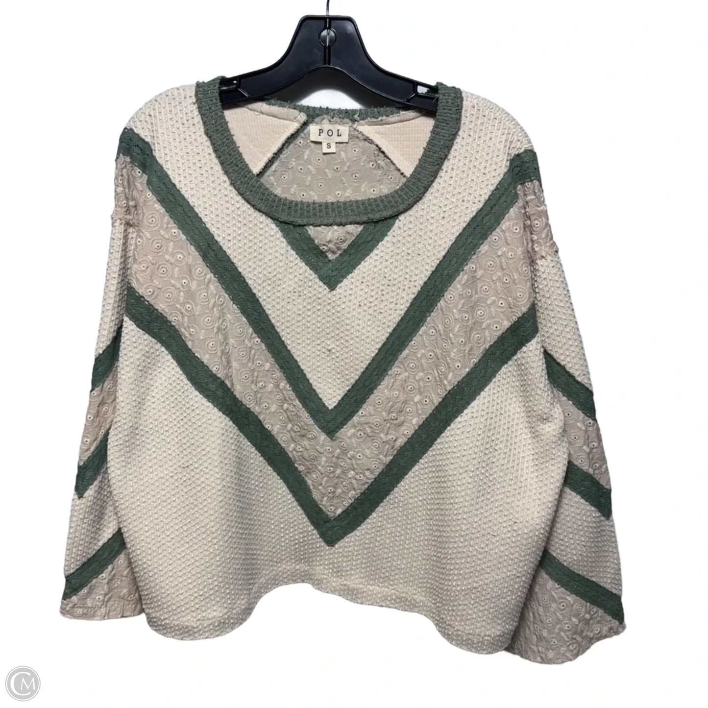 Top Long Sleeve By Pol In Cream & Green, Size: S