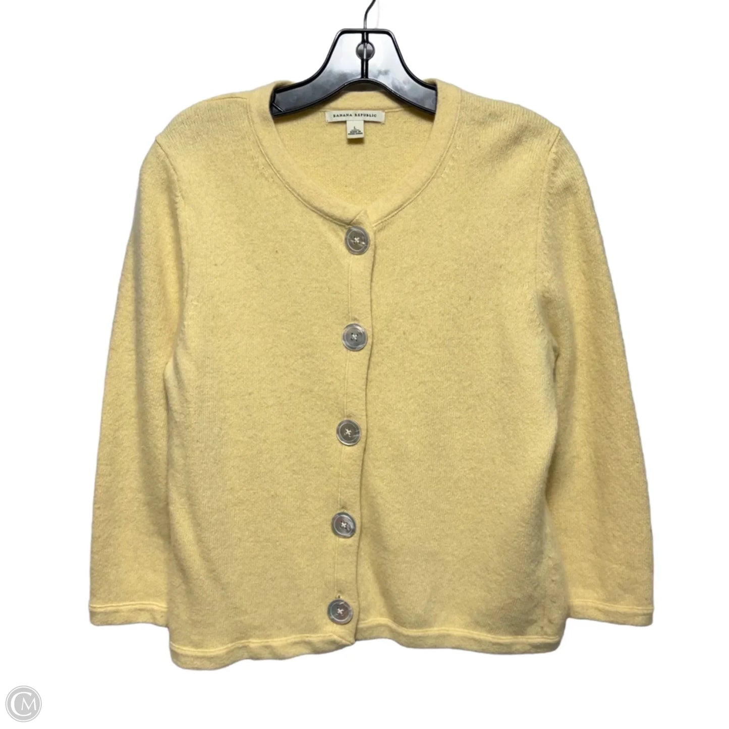 Angora & Wool Blend Sweater Cardigan By Banana Republic In Yellow, Size: L