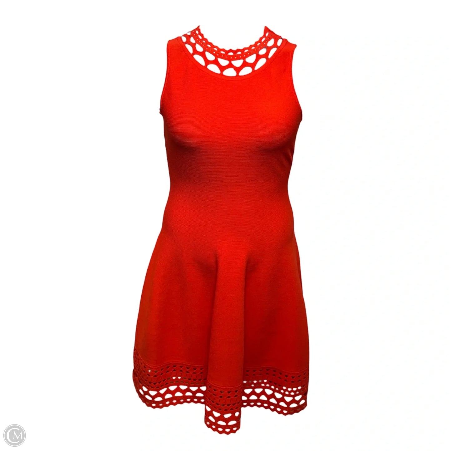 Chain Link Laser Cut Fit & Flare Dress Designer By Milly In Coral, Size: M