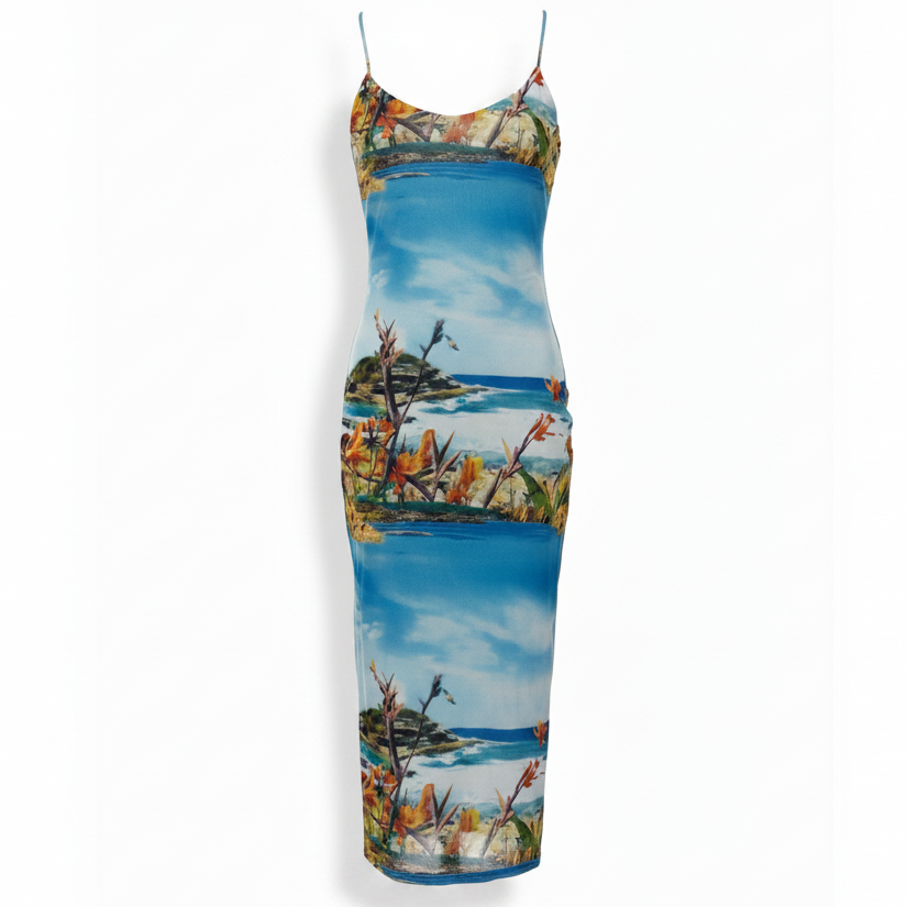 Mesh Cami Dress Casual Midi By Zara In Tropical Print, Size: L