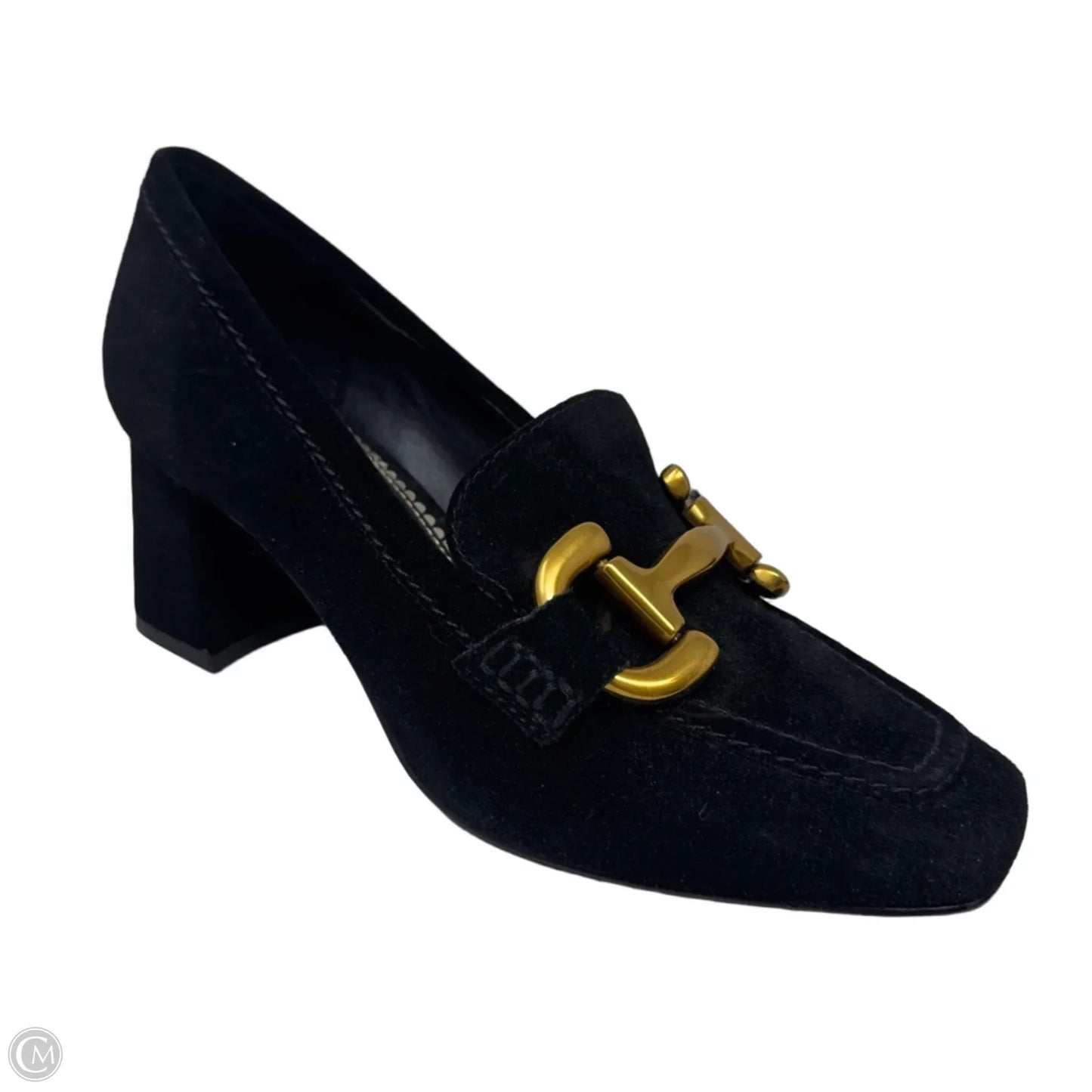 Suede Horsebit Loafers Shoes Heels Block By Boden In Black, Size: 7.5 (38)