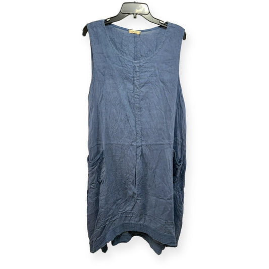 Linen Blue Dress Casual Midi Lungo L’Arno, Size 1x