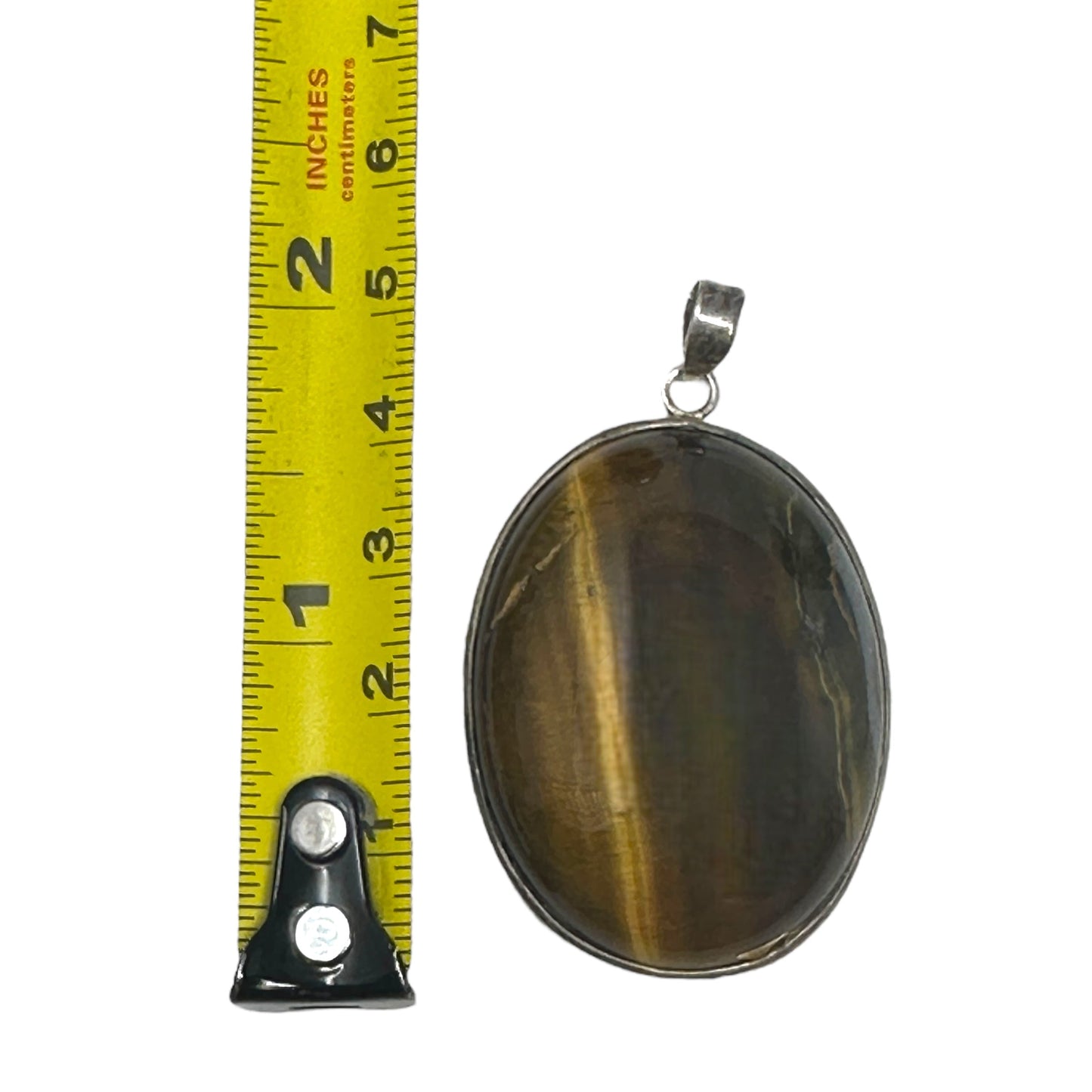 Large Tigers Eye & Sterling Silver Pendant Unknown Brand