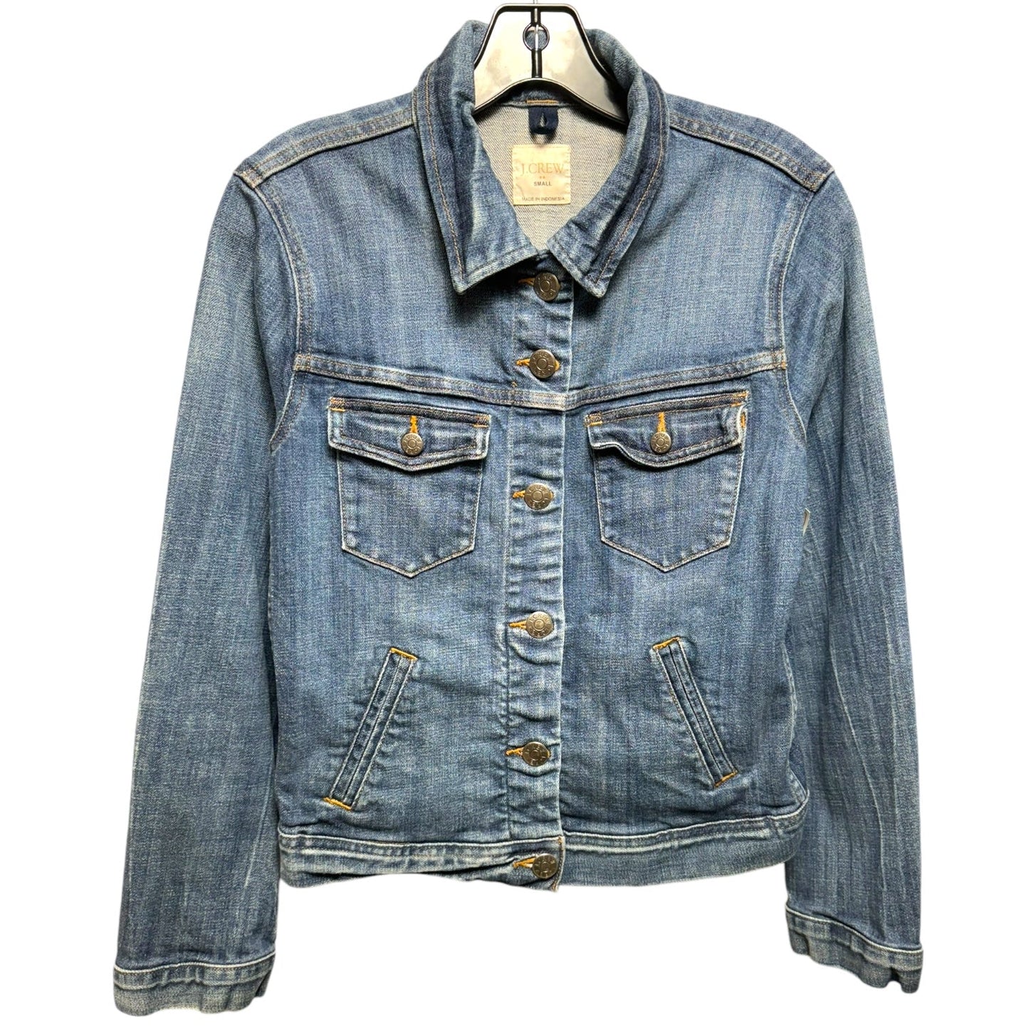 Nolita Distressed Stretch Medium Wash Jean Denim Jacket By J. Crew In Blue Denim, Size: S