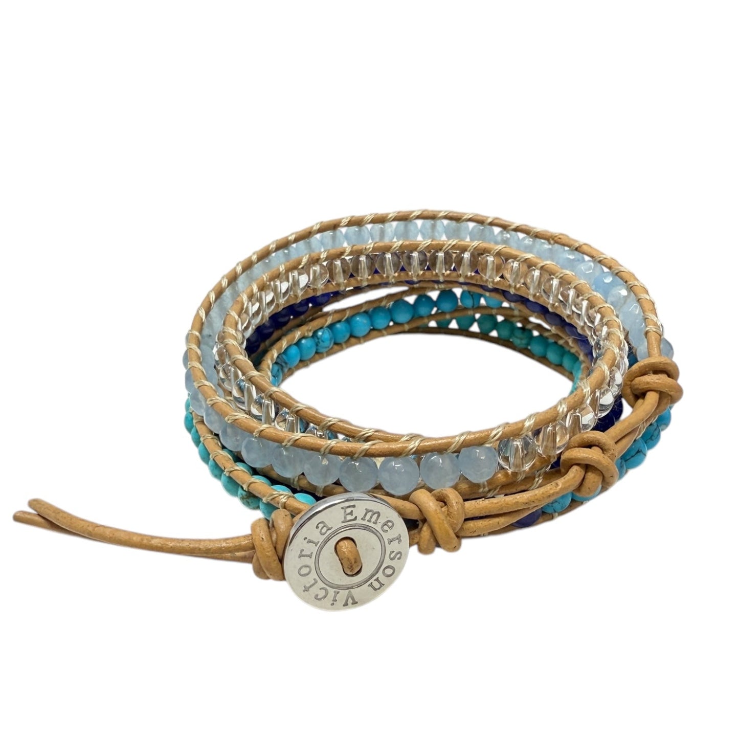 Crystals & Natural Leather Wrap Bracelet By Victoria Emerson