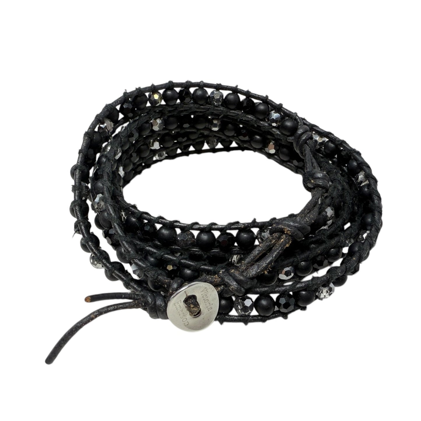 Crystals & Natural Leather Wrap Bracelet By Victoria Emerson