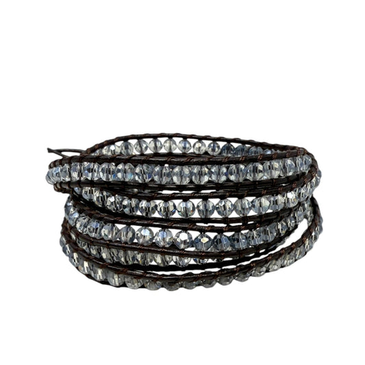 Crystals & Natural Leather Wrap Bracelet By Victoria Emerson