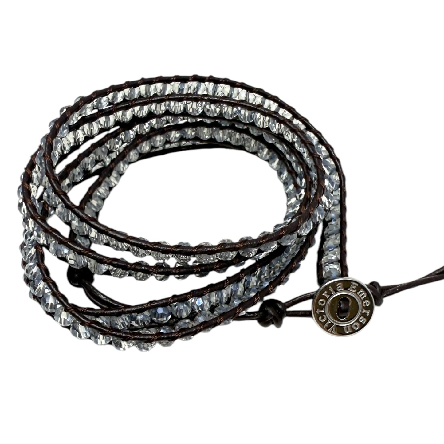 Crystals & Natural Leather Wrap Bracelet By Victoria Emerson