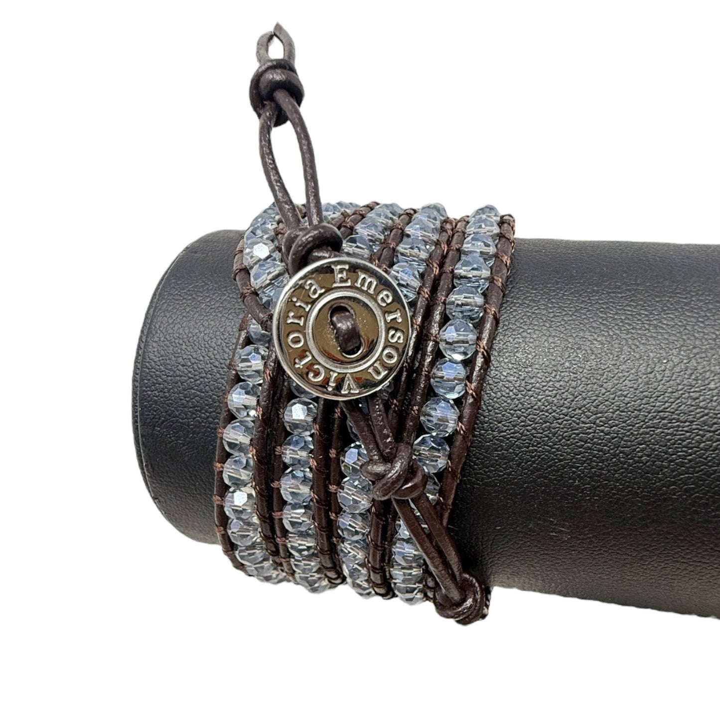 Crystals & Natural Leather Wrap Bracelet By Victoria Emerson