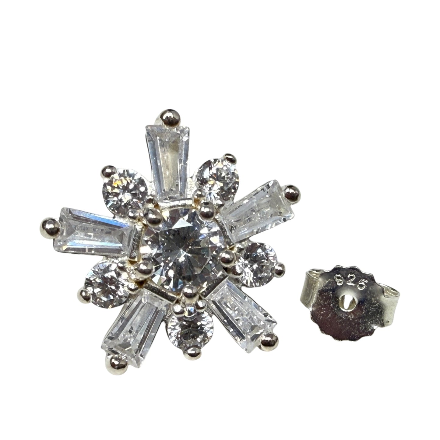 Crystal Snowflake Sterling Silver Stud Earrings By Unbranded