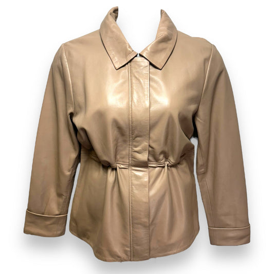 Chic Shaped Leather Utility Jacket By Boston Proper In Beige, Size: L