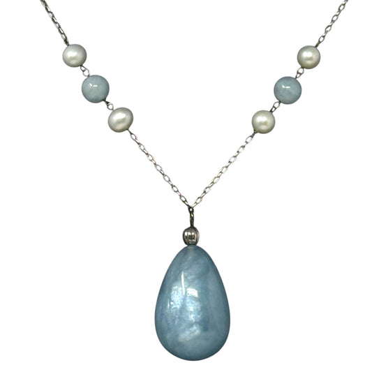 Cultured Pearl, Milky Aquamarine & Sterling Silver Necklace By Clothes Mentor