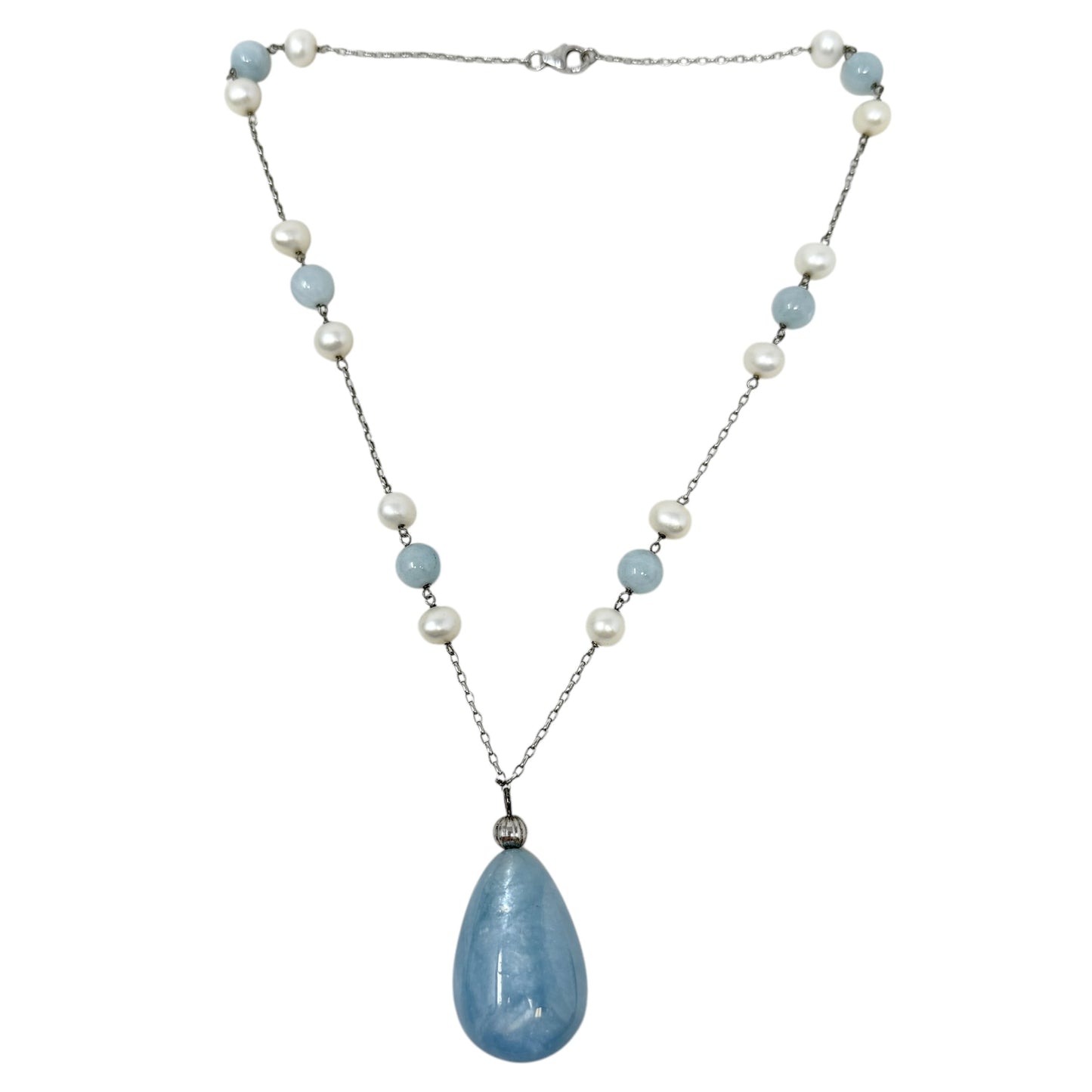 Cultured Pearl, Milky Aquamarine & Sterling Silver Necklace By Clothes Mentor