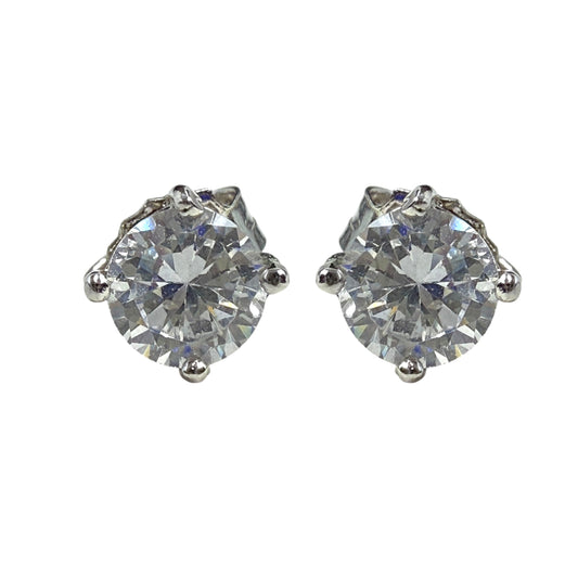 Sterling Silver & Crystal Stud Earrings By Unbranded