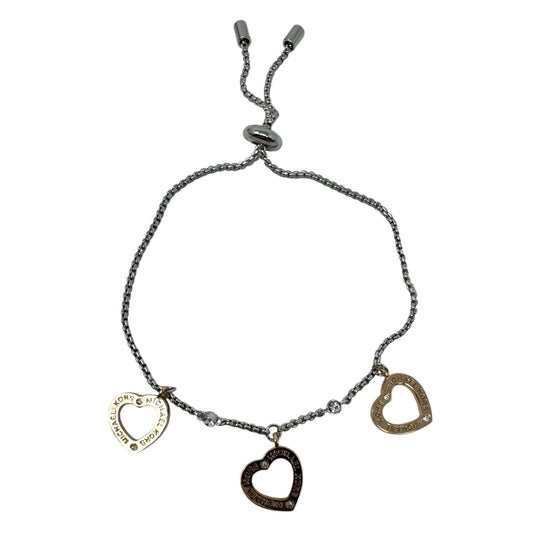 Silver-Gold Tone Crystal Open Heart Adjustable Bracelet Designer By Michael Kors