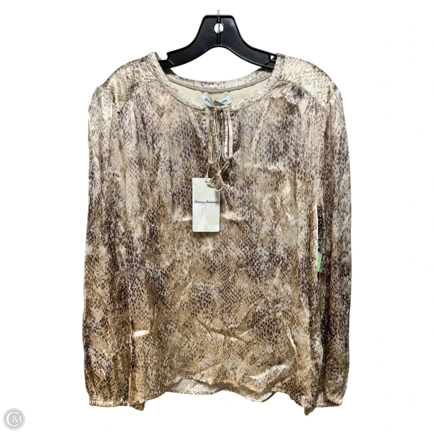 Glittering Sea Tie V Neck Blouse By Tommy Bahama In Snakeskin Print, Size: XL