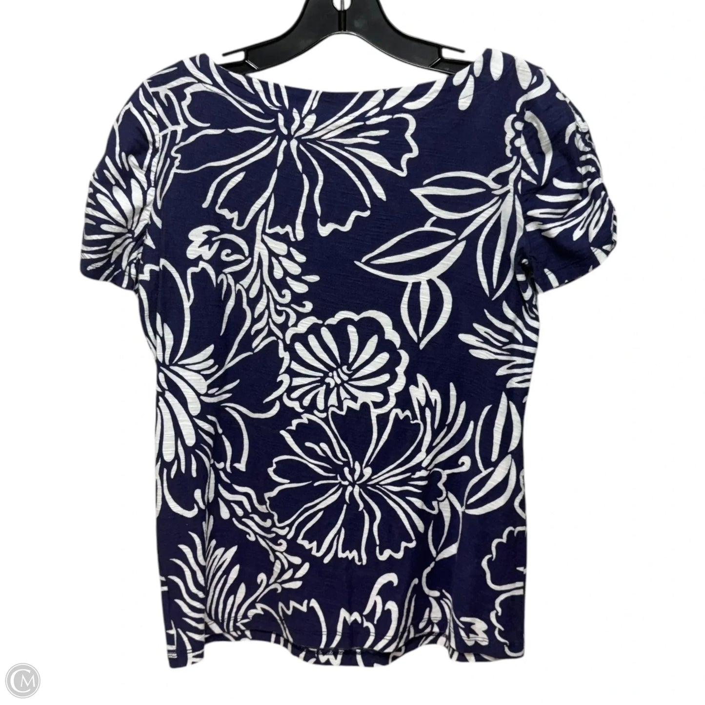 Lana Ruched Sleeve Tee Designer By Lilly Pulitzer In Blue & White, Size: S