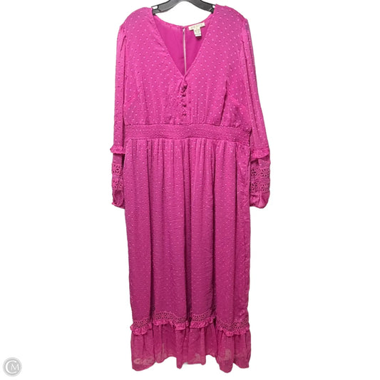 Festi Chiffon Clip Dot Ruffle Sleeve Maxi Dress By Torrid In Pink, Size: 2X