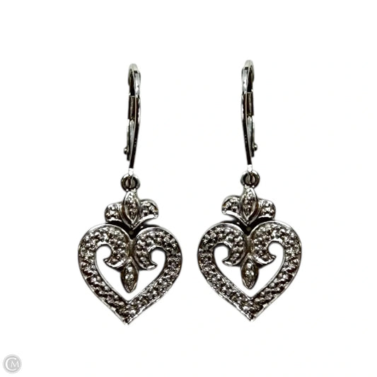 Sterling Silver Fleur De Lis Open Heart Drop Earrings