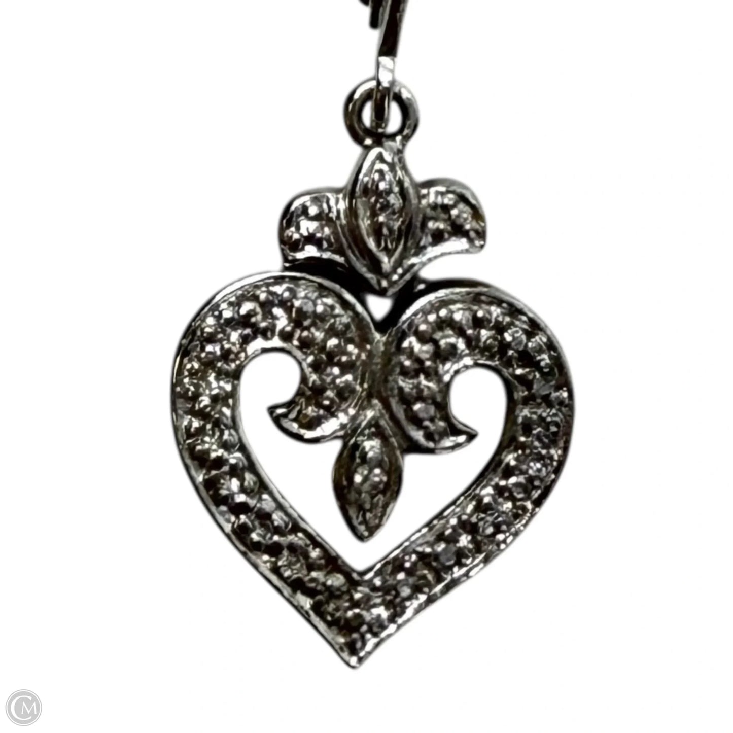 Sterling Silver Fleur De Lis Open Heart Drop Earrings