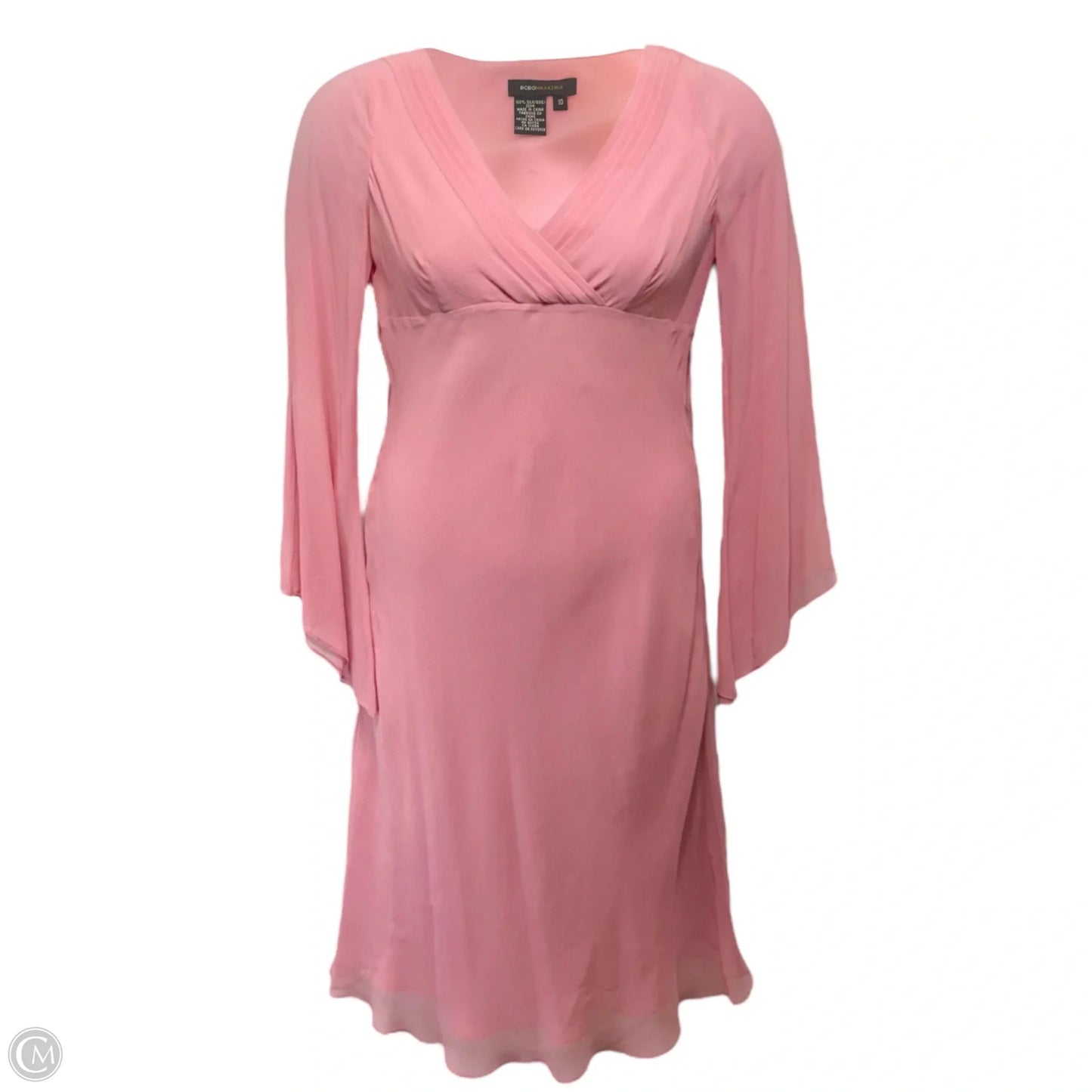 Silk Bias Cut Split Sleeve Midi Dress By BCBGMaxazria In Pink, Size: 10