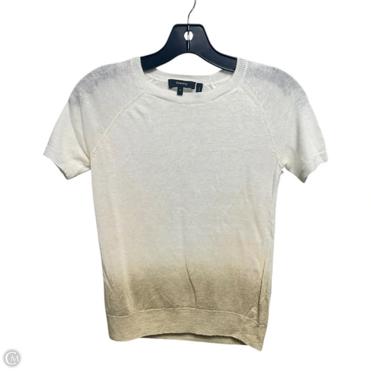Toraely Sag Harbor Linen Blend Ombre Short Sleeve Sweater By Theory In White/Natural Ombre, Size: S