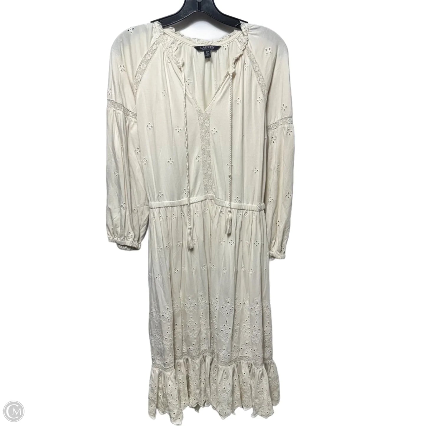 Eyelet Dress Casual Midi By Lauren By Ralph Lauren In Cream, Size: S