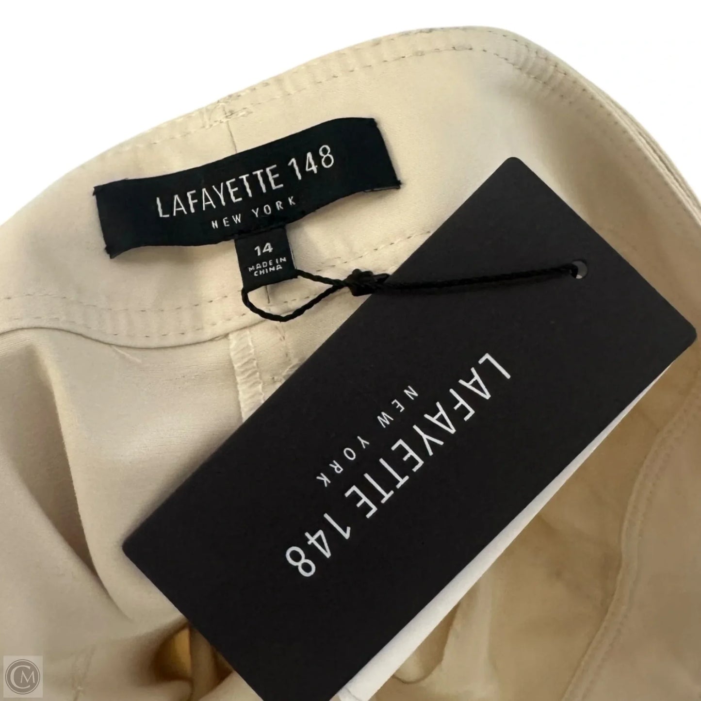 Tortoiseshell Belt Wide Leg Pants Designer By Lafayette 148 In Cream, Size: 14