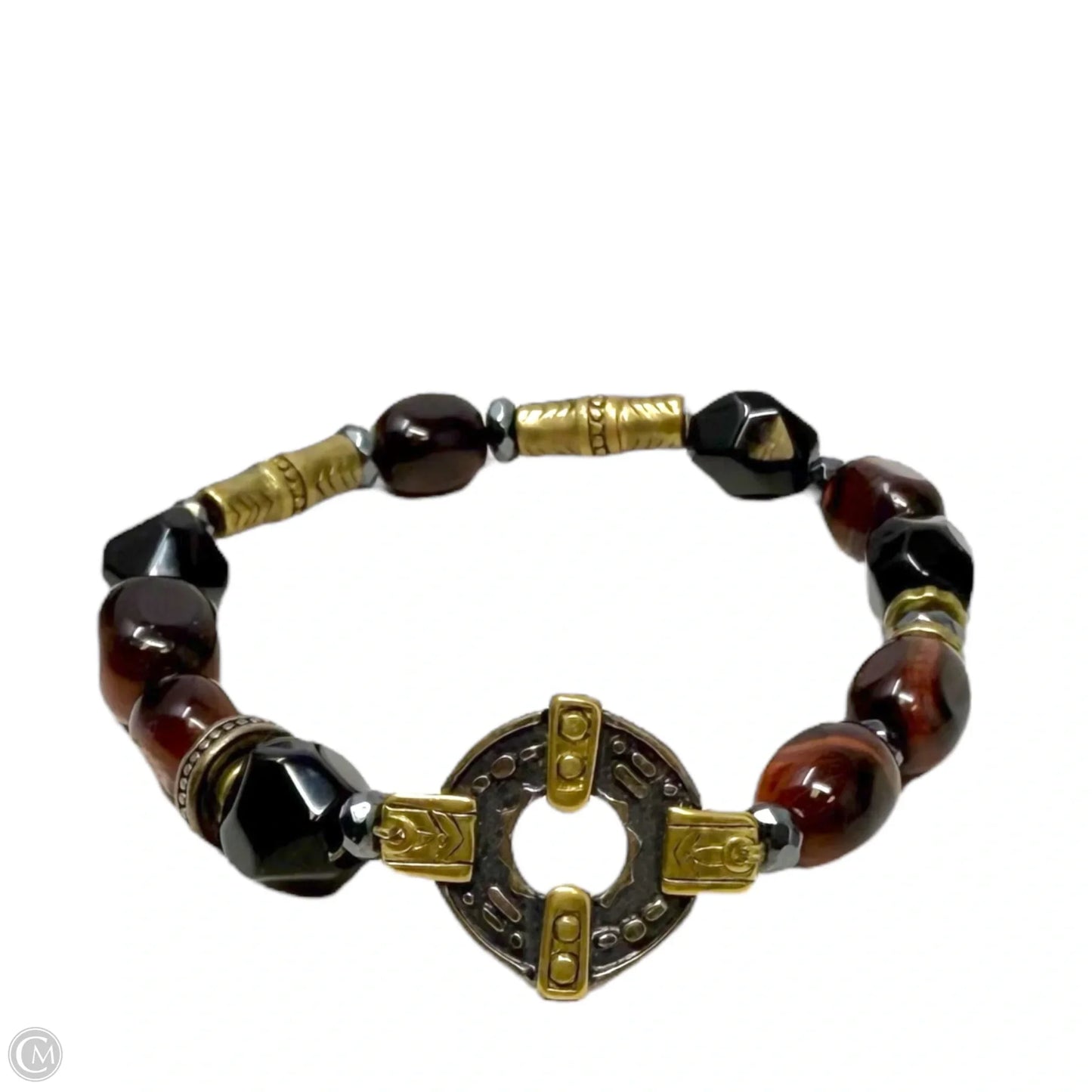 Fired Up Natural Agate, Hematite, Tiger's Eye Stretch Bracelet in Sterling Silver & Brass By Silpada