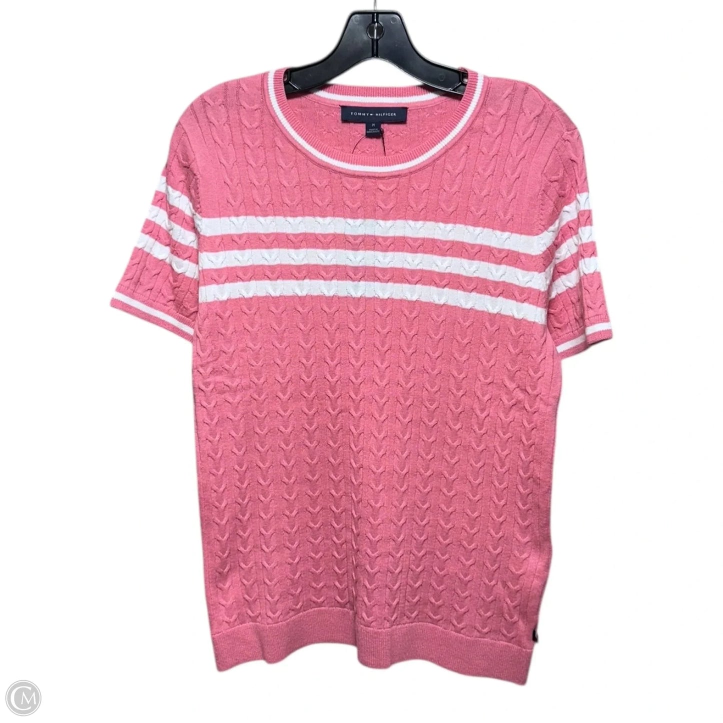 Sweater Short Sleeve By Tommy Hilfiger In Pink & White, Size: M