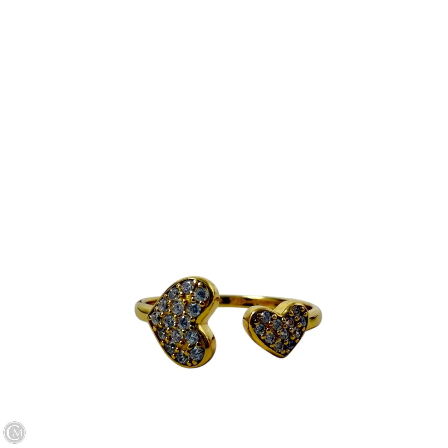 Adjustable Gold Over Sterling Silver Pave Hearts Ring By FD, Size: 8
