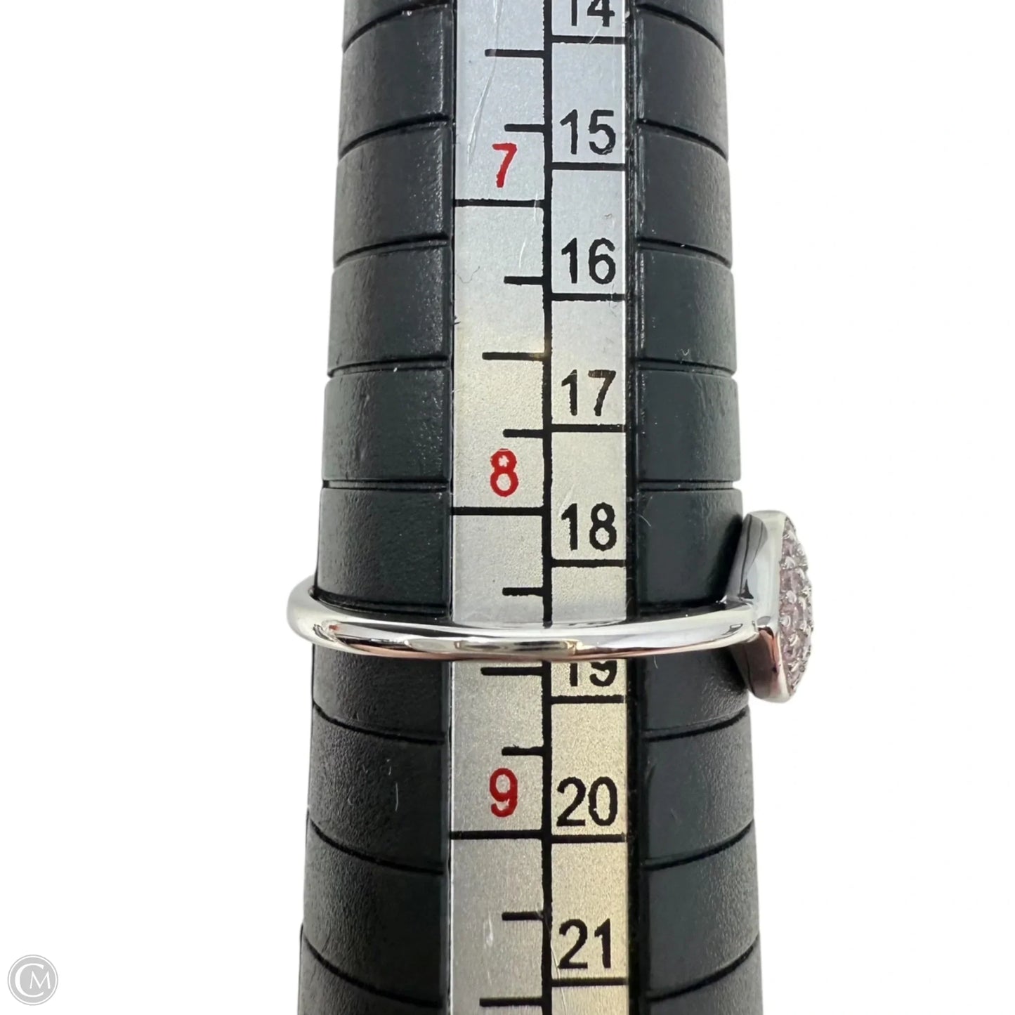 Adjustable Sterling Silver Pave Crystal Hearts Ring By FD, Size: 9