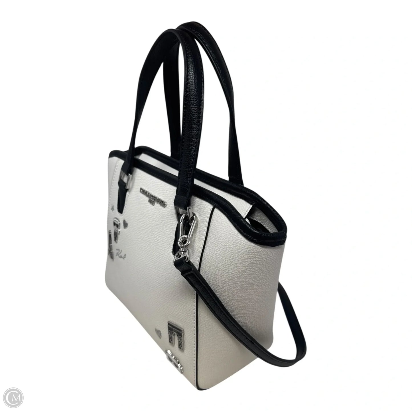 Paris Charm Satchel Handbag Designer By Karl Lagerfeld, Size: Medium
