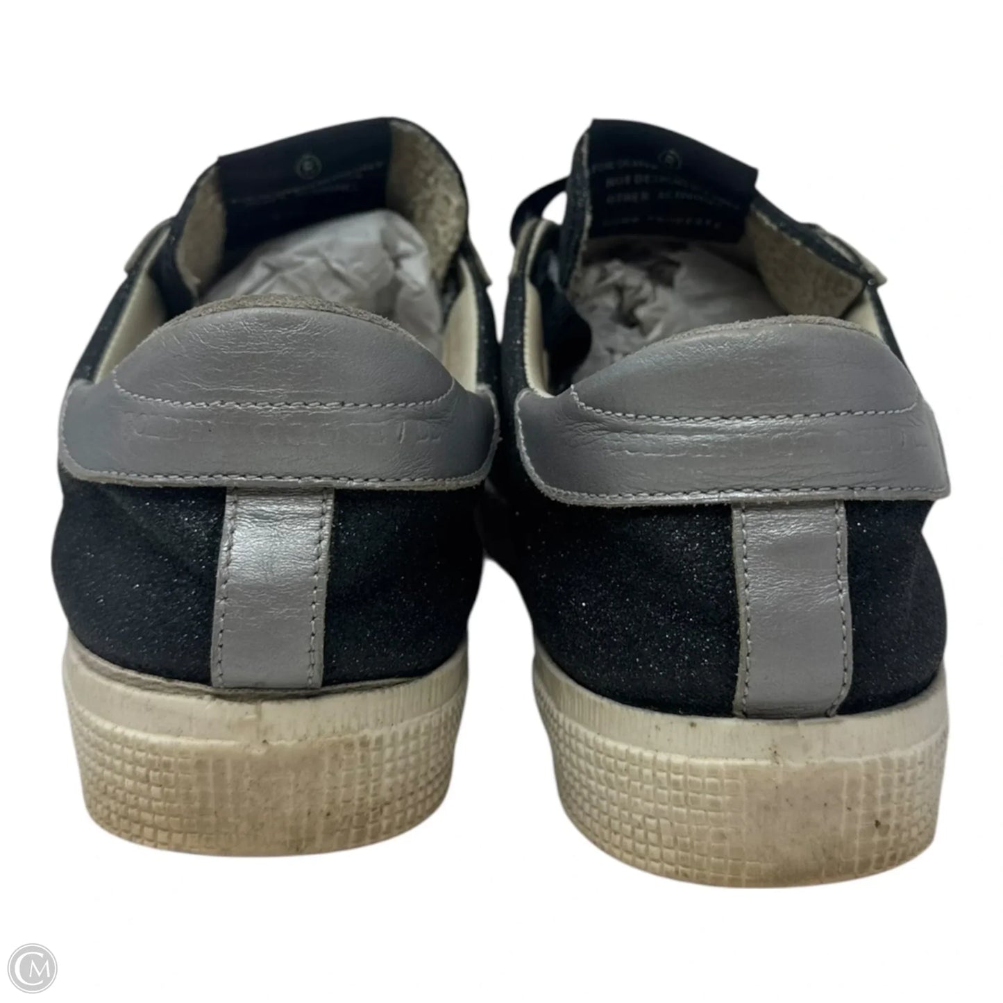May Glitter Sneaker Shoes Luxury Designer By Golden Goose In Black & Silver, Size: 7.5 (EU 38)
