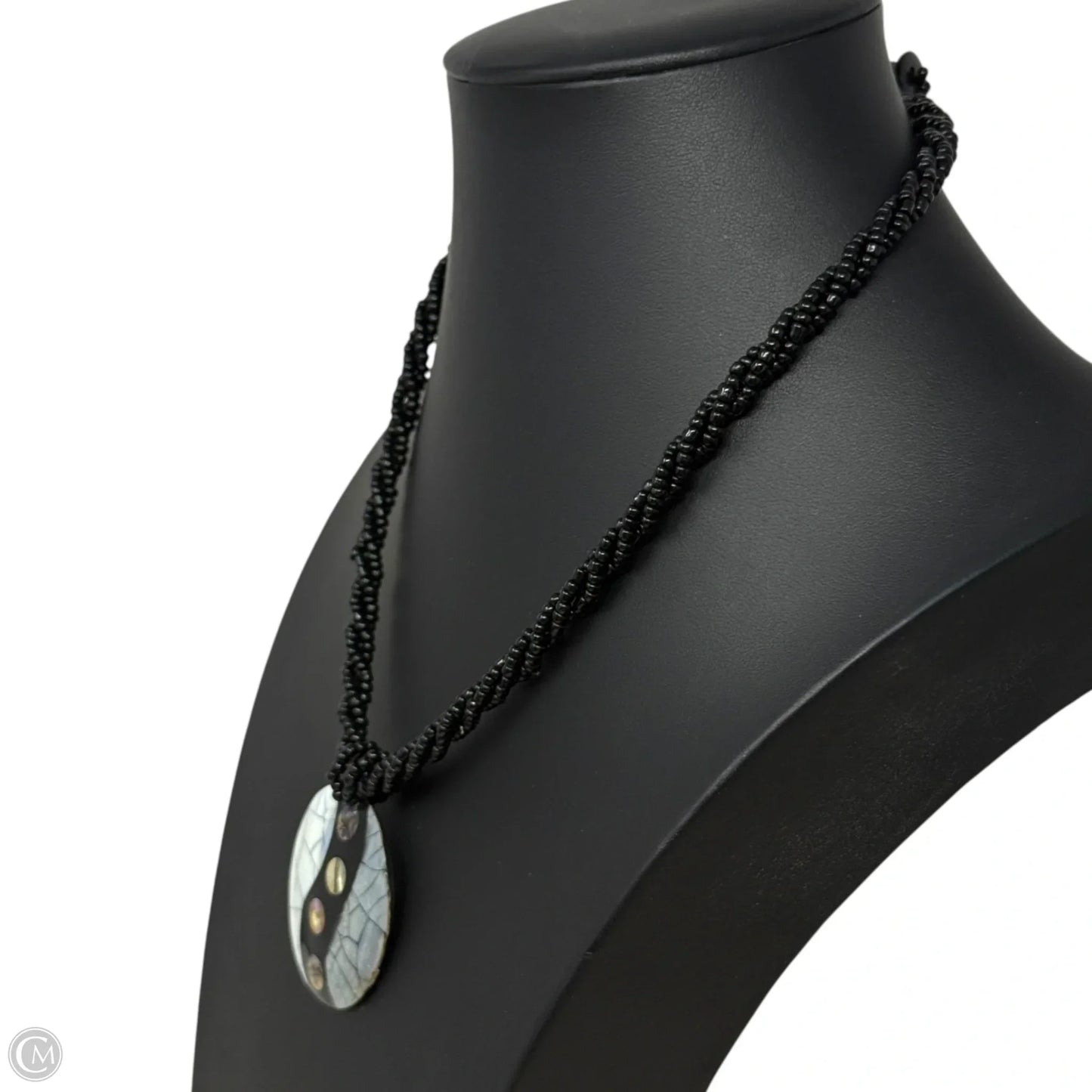 Mother Of Pearl Yin Yang Round Pendant Twisted Bead Necklace